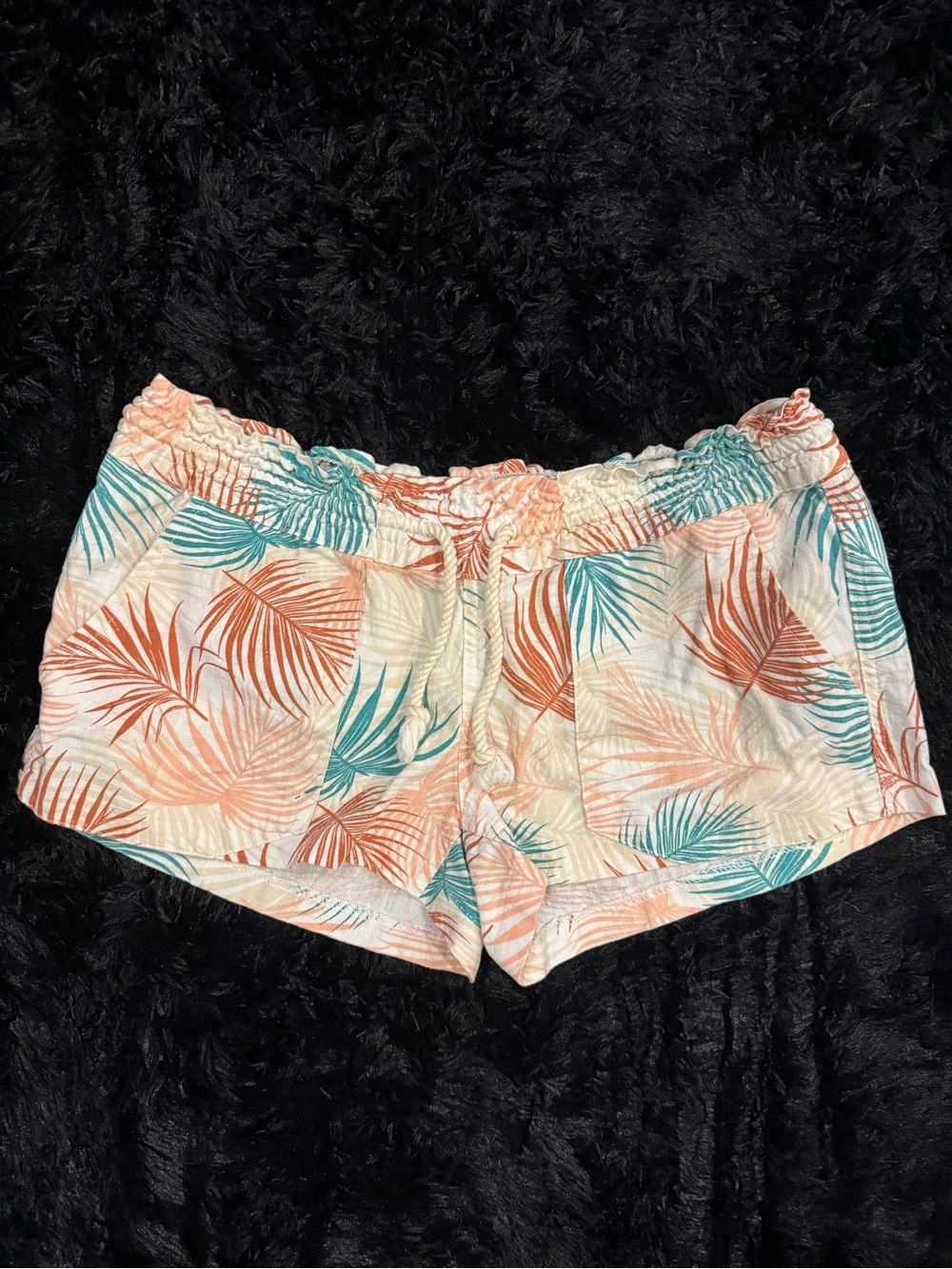 Roxy Coral & Teal Palm-Print Drawstring Women's Shorts